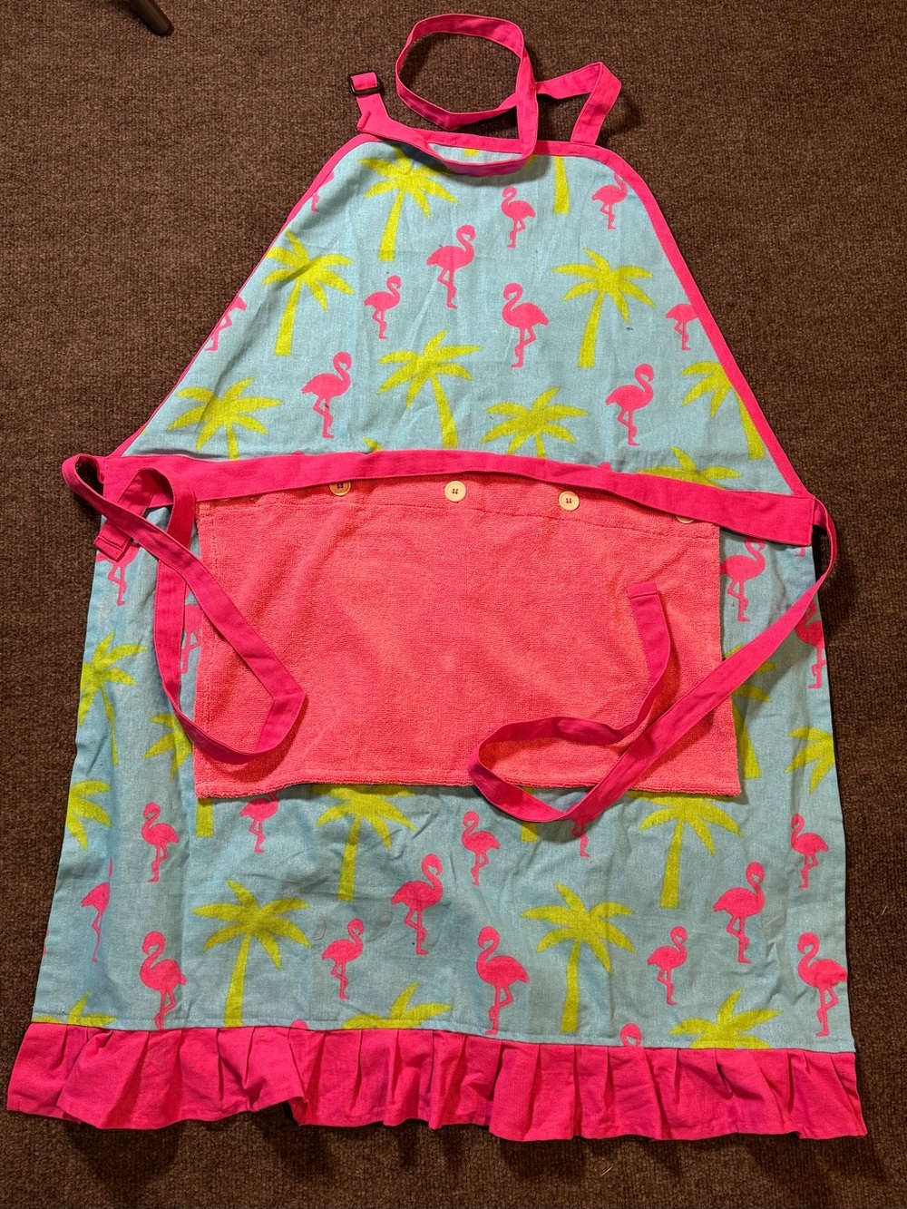Flamingo Beach Apron with Pocket - Pink & Blue